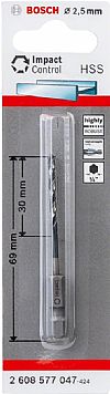 Τρυπάνι Μετάλλου 2,5MM HSS-G Με Εξάγωνο Στέλεχος 1/4  2,5mm BOSCH