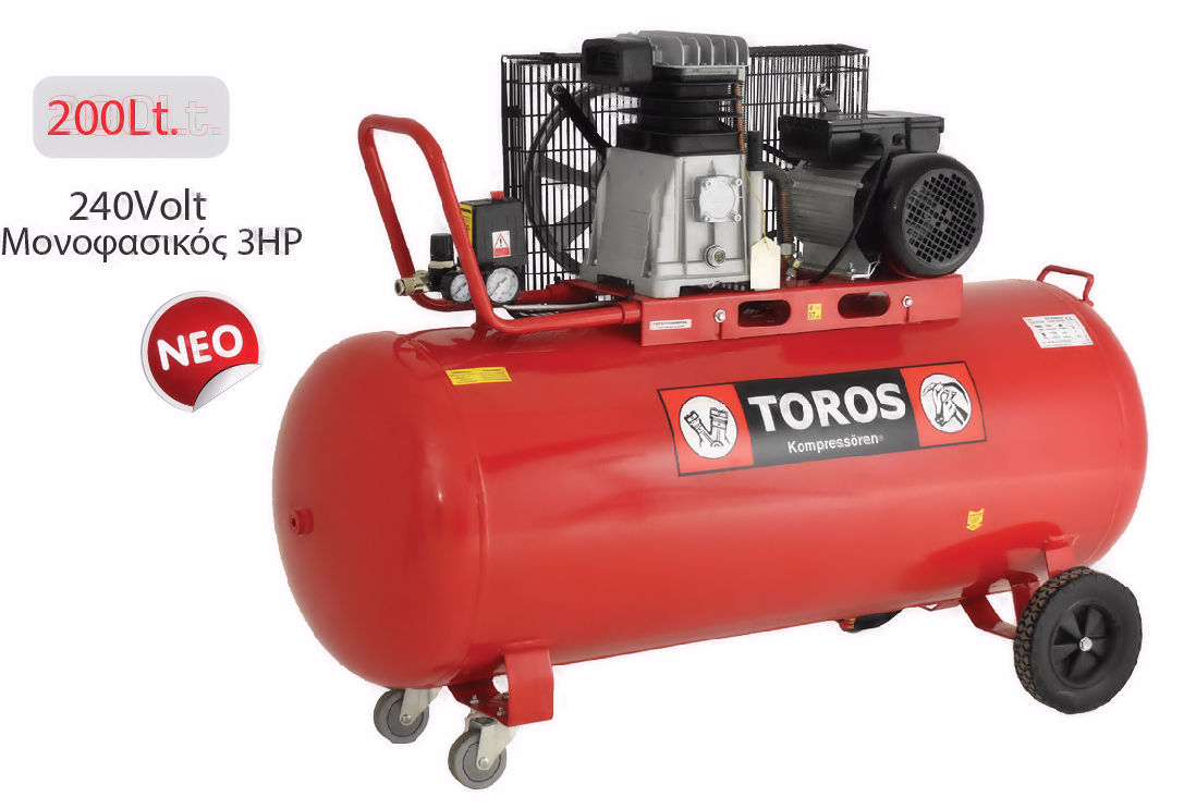 Αεροσυμπιεστής με ιμάντα 200lt/3.0Hp DH-30200/10 TOROS