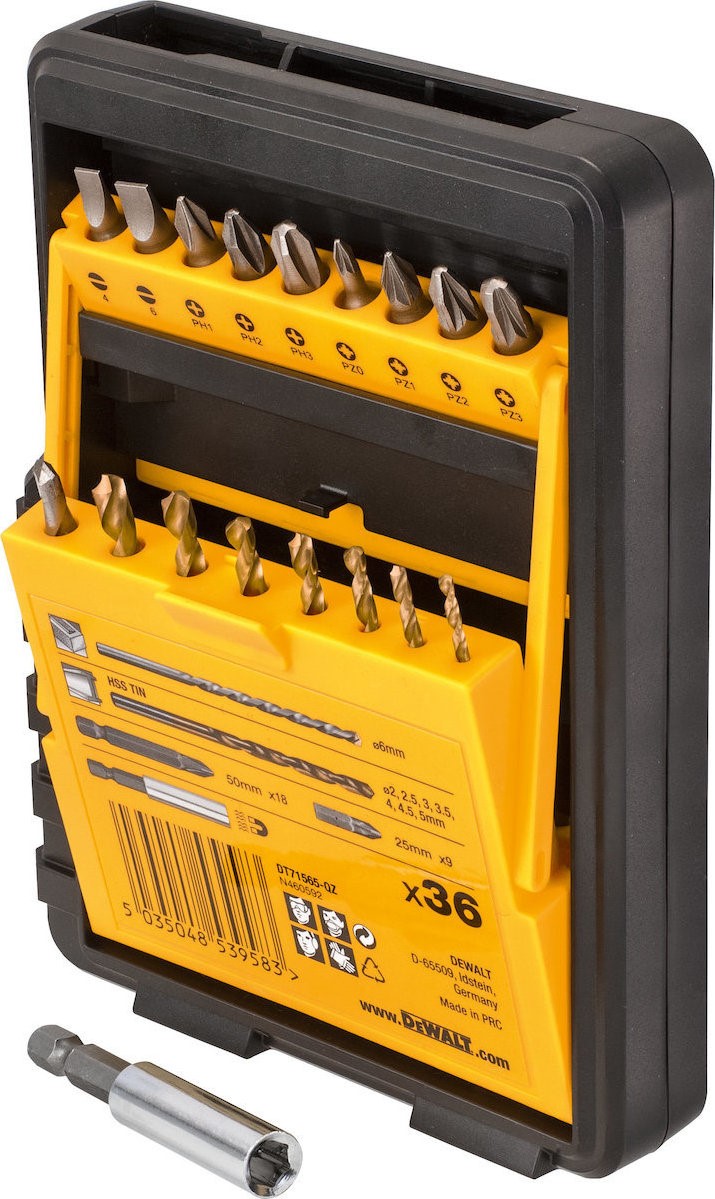 Dewalt Σετ 36τεμ., Διαμαντοτρύπανο, HSS Τρυπάνια με Κυλινδρικό Στέλεχος για Μέταλλο, Μύτες