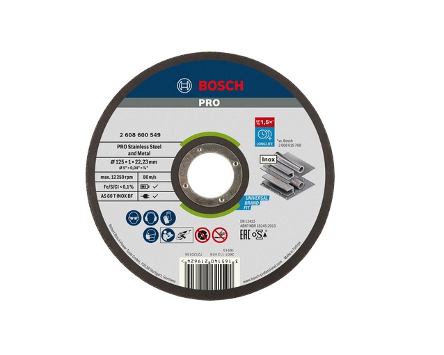 BOSCH 125nn Δίσκος κοπής PRO Stainless Steel and Metal Bonded