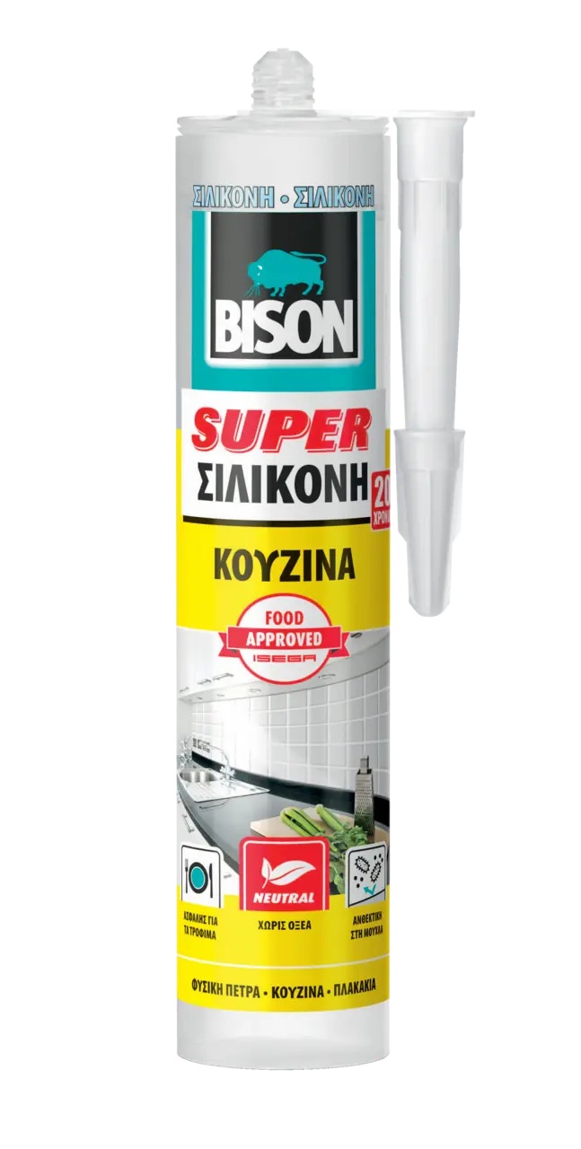 BISON Super Αντιμουχλική Σφραγιστική σιλικόνη για την κουζίνα, Διάφανη 300gr